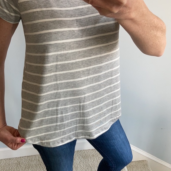 Short Sleeve Grey & White Stripe Tee - Picture 6 of 10